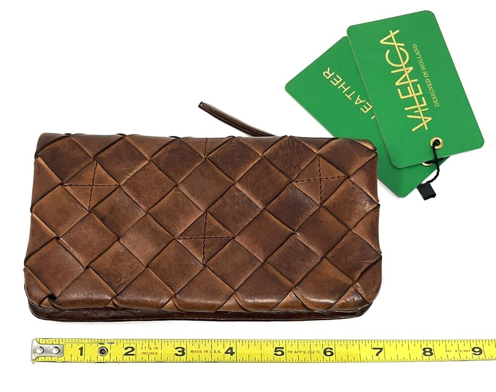 Vilenca Holland Wallet Clutch TK #167 Cognac Woven Leather Large Weave Organizer